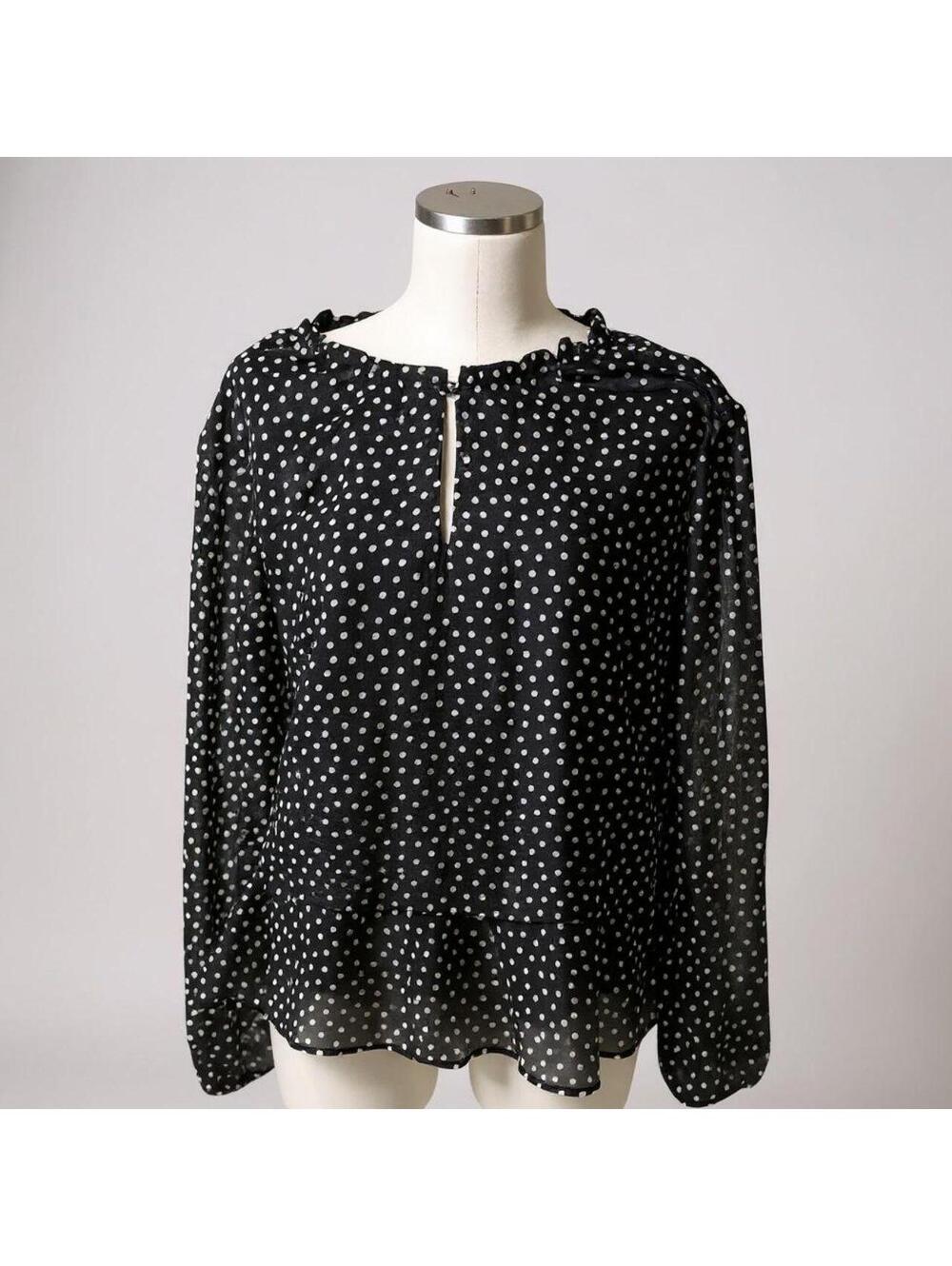 Nine West Black & White Polka Dot Blouse | XL